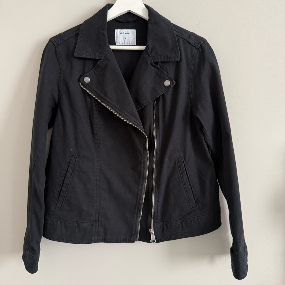 Old Navy Black Jack Moto Jacket Asymmetrical Zip Black Medium - Picture 5 of 10